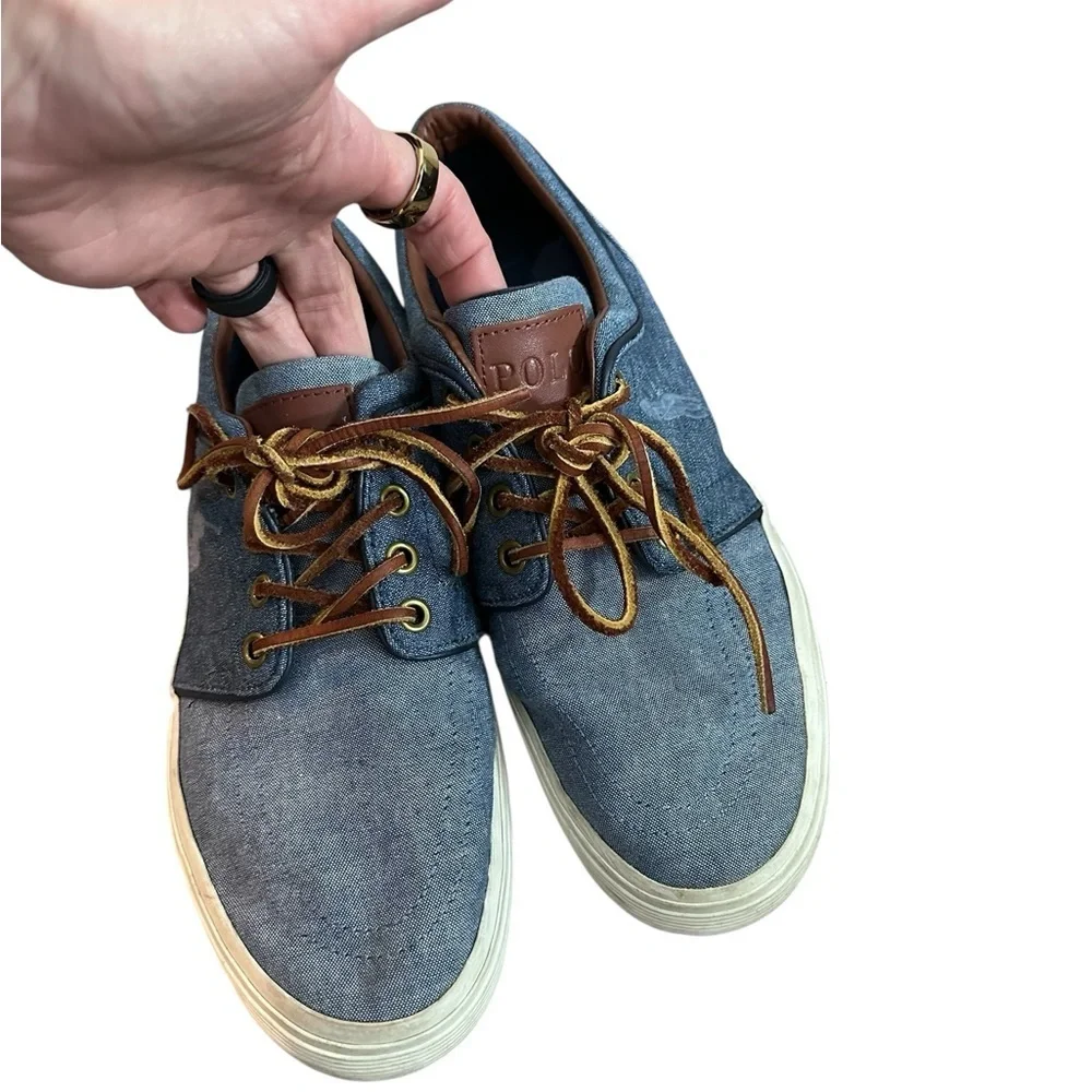 Polo Ralph Lauren Men Low Top Sneakers Faxon low Washed Denim Sz 8